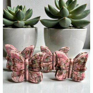 Marbled Design Ceramic Butterfly Figurines Set Of 4 Pink